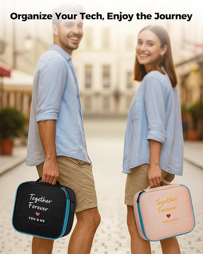 MATEIN Mr and Mrs Gifts, Electronics Organizer Travel Case with USB Port, Wedding Honeymoon Gifts for Couples, 2-Pack Couple Cord Organizer Bag 2-in-1 Cable Storage Bag for Tech Accessories and Makeup