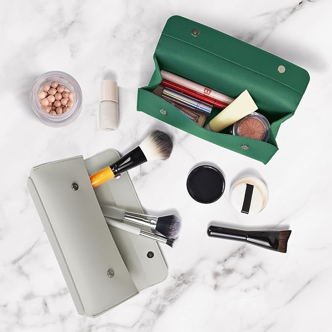 carrotez Stylish PU Leather Makeup Bag: Versatile Travel Toiletry Bag & Cosmetic Pouch, Small Makeup Organizer for Purse Essentials - Ideal Makeup Brush Holder & Sunglasses Case for Women - Grey