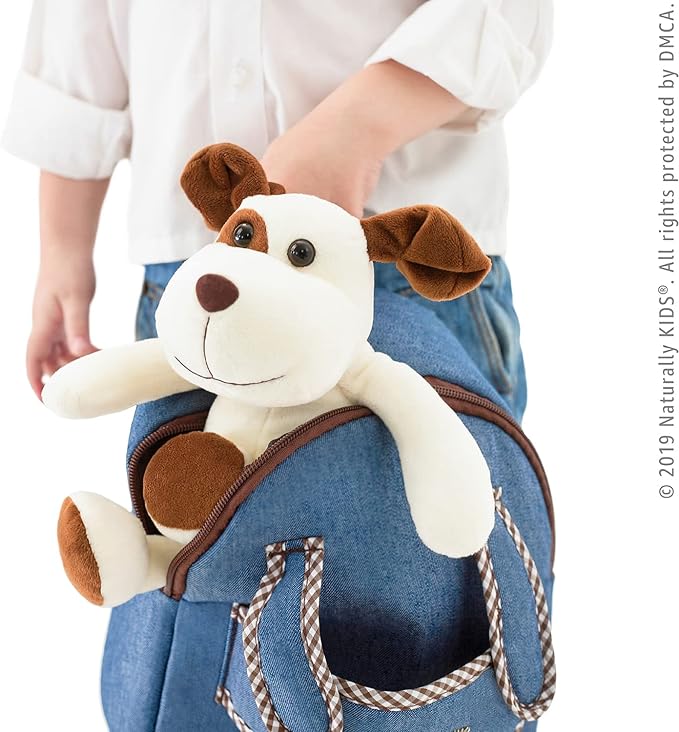 Naturally KIDS Dog Backpack, Dog Toys for Toddlers, Toddler Stuffed Animals Gifts for 2 3 4 5 Year Old Girl Boy