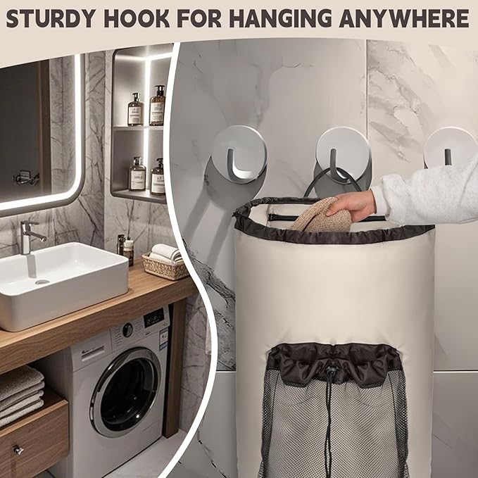 Laundry Bag Backpack with 3 Sizes Mesh Wash Bags and Shoulder Straps Foldable Clothes Hamper Bag with Drawstring Closure for College, Apartment, Laundromat (Grey)