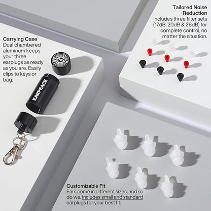 EARPEACE Music - Concert Ear Plugs - Earplugs for Noise Reduction up to 26dB - High Fidelity Ear Plugs for Concerts, Musicians and Live Events - Reusable Earplugs - Includes 3 Filter Sets and Case