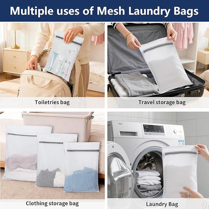 Laundry Bag Backpack with 3 Sizes Mesh Wash Bags and Shoulder Straps Foldable Clothes Hamper Bag with Drawstring Closure for College, Apartment, Laundromat (Black)