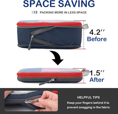 Cipway Compression Packing Cubes, See Through Mesh Luggage Organizer Bags, Travel Essentials for Carry on Suitcase with Laundry Bag and Clear Toiletries Bag（6 Pcs,Blue）