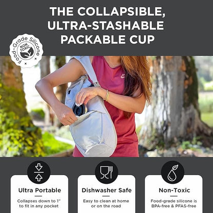 HYDAWAY 16oz Collapsible Pint - BPA-Free Silicone Cup with Stainless Steel Rim - Reusable, Packable, and Durable for Camping, Travel & Everyday Use