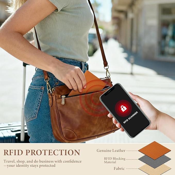 Genuine Leather Passport Holder for Women Men, Hidden Airtag Pocket, RFID Blocking, Zippered Coins Pocket & Cash Compartment Travel Gifts Essentials Passport Cover Case - Yellowish-brown