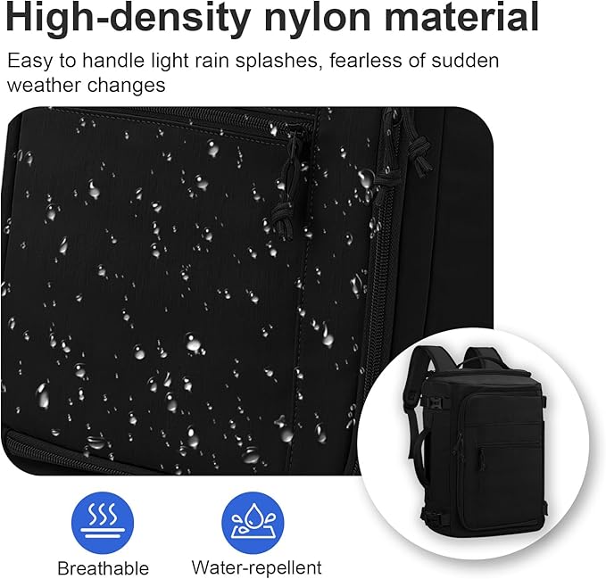 Carry On Travel Backpack Flight Approved Laptop Backpack Business Work Backpack for Women Men Large Capacity Casual Daypack with Wet/Dry Separation Pockets, Black