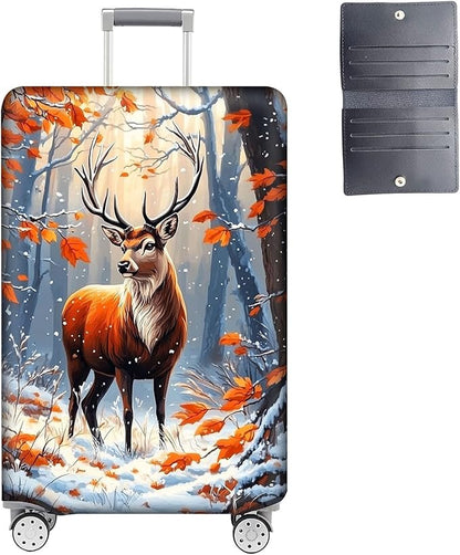 Luggage Cover Protector for 30-32 Inch Suitcases, TSA Approved Elastic Travel Suitcase Covers, Anti-Scratch Washable Luggage Sleeve for Carry On & Checked Bags, Autumn Colored Deer