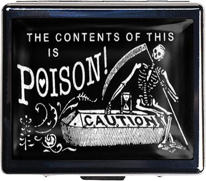 7 Days Chromed Shiny Silver Pill Organizer with Mirror Inside Has 8 Separate Compartments Rectangle Cute Travel Pill Organizer for Purse 7 Days (Black Scythe)