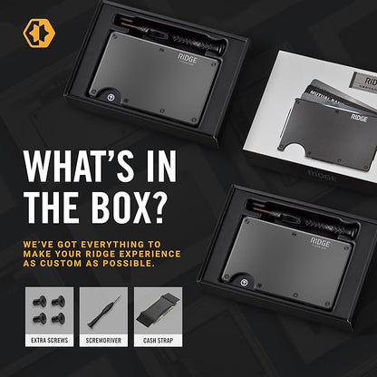 Ridge Wallet for Men - Slim Minimalist Compact Wallet and Card Holder, RFID Protected Front Pocket Wallets for Men with Integrated Cash Strap (Gunmetal Titanium)