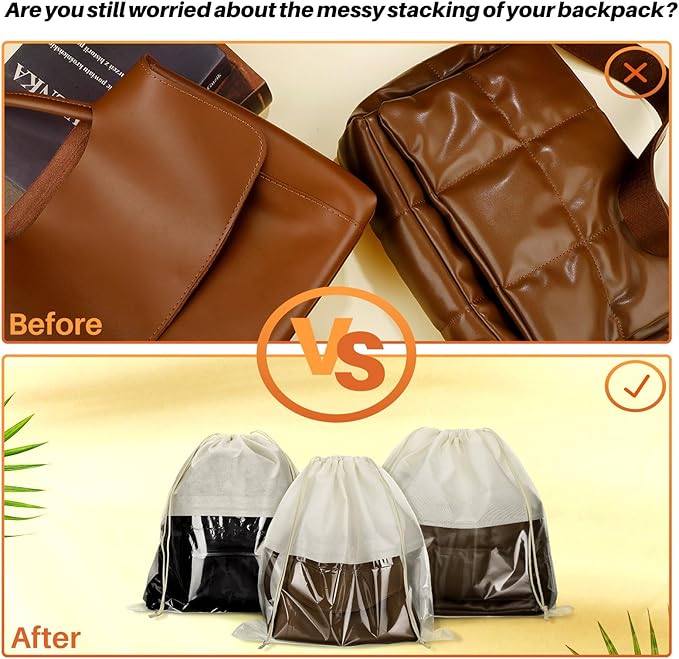 Shappy 12 Pcs Dustproof Drawstring Bags Purse Dust Storage Bags for Handbags Covers Non Woven Fabric Cloth Pouch String Packing Organizer Shoe Pouch(Large,Beige)