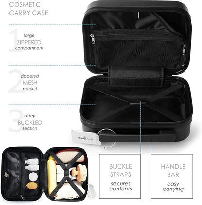 TRAVELARIM 22 Inch Carry On Luggage 22x14x9 Airline Approved, Small Carry On Suitcase, Hard-shell Carry-on Luggage with Wheels, Durable Black Luggage Carry-On with Cosmetic Case and Luggage Scale