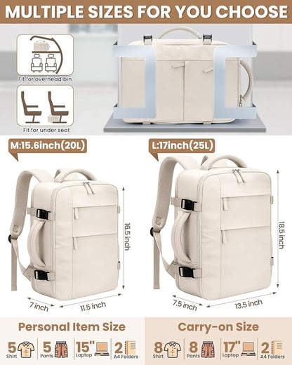 Travel Backpack for Women Man, Waterproof Laptop Backpack Travel Bag Airline Approved Carry on Weekender Overnight Bag Bookbag for Business,Travel, Work Fits 17.3 inch Laptop(Large,Beige)