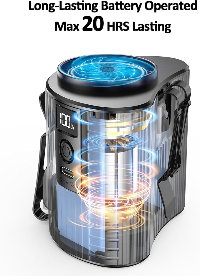 Portable Mini Waist Fan, Personal Waist Clip Fan With Max 20H Working Time, 5 Speeds 11000RPM Strong Airflow, Rechargeable Hands-free Wearable Belt Fan for Outdoor Jobsite Camping Traveling Fishing