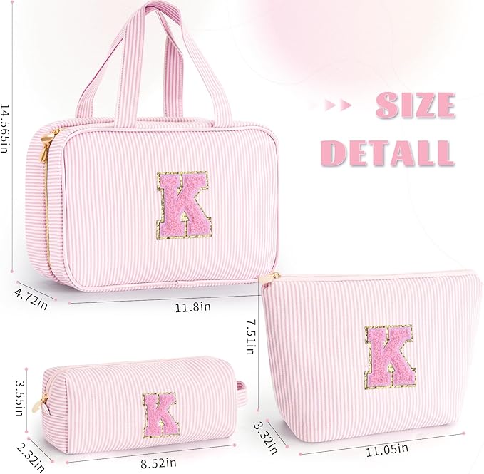 Christmas Gifts for Teenage Girls Stocking Stuffers for Teen Girls Initial Toiletry Bag | Cosmetic Travel Makeup Bag | 8 9 10 11 12 13 14 15 16 Years Old Girl Gifts Trendy Stuff - Pink K