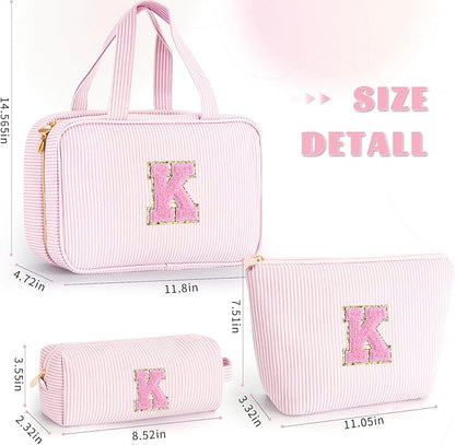 Christmas Gifts for Teenage Girls Stocking Stuffers for Teen Girls Initial Toiletry Bag | Cosmetic Travel Makeup Bag | 8 9 10 11 12 13 14 15 16 Years Old Girl Gifts Trendy Stuff - Pink K