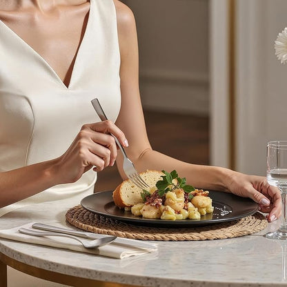 HIKAA Forged Silverware Set Stainless Steel Flatware Set,Service for 8,Matte Satin Polished Cutlery Set, with Serving Set and Metal Organizer (Matte Silver 45PCS)