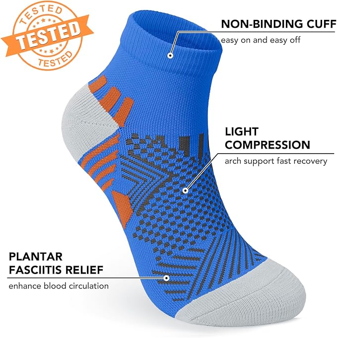 5 Pairs Copper Compression Socks for Women & Men - Ankle Plantar Fasciitis Arch Support Running Socks for Athletic