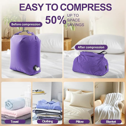 Travel Laundry Bag, Vacuum Compression Dirty Clothes Travel Bag Waterproof Wet Dry Bags Large Capacity Space Saver Bags Reusable Camp Clothes Organizer for Sports Dorm Laundromat (1 Pcs) (Purple, M）