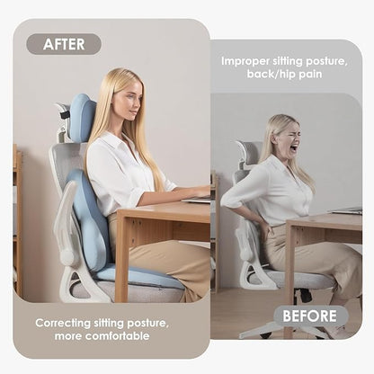 FLORICH 3 PCS Seat Cushion for Carseat Lumbar Support Pillow Car Neck Headrest Pillows Ultrathick Memory Foam Seat Pads Pressure Relief Back Cushion for Office Chair(Blue)