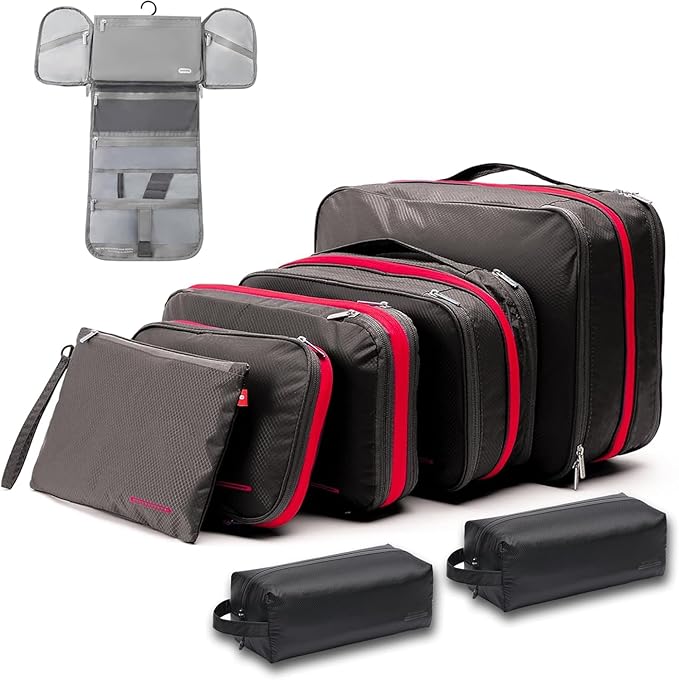 Bee Nesting BeeNesting Waterproof Compression Packing Cubes 5/6/8 sets, Large Travel Packing organizers for Carry on Luggage, 2 Sides Expandable Storage Bags