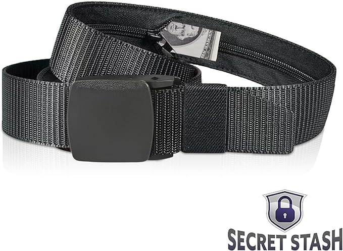 Security Money Belt with Hidden Money Pocket - Nylon Tactical Belt for Men & Women with Nonmetallic Buckle - Security Money Belt for Valuables, Cash, Passport - Cashsafe Anti-Theft Wallet, Large