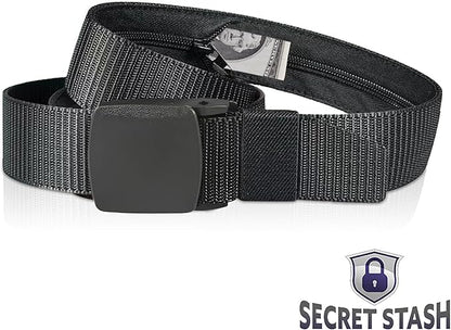 Security Money Belt with Hidden Money Pocket - Nylon Tactical Belt for Men & Women with Nonmetallic Buckle - Security Money Belt for Valuables, Cash, Passport - Cashsafe Anti-Theft Wallet, Large