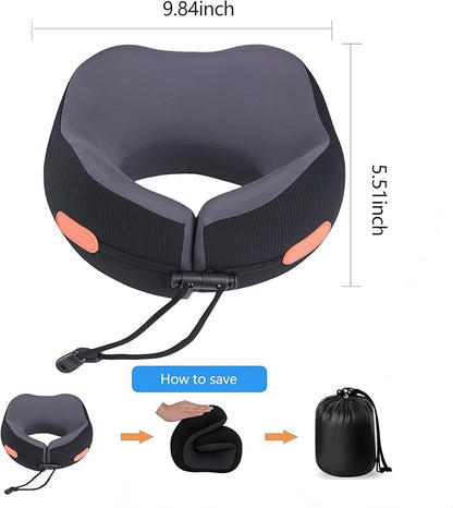 Travel Neck Pillow for Airplane, Ergonomic Design, Travel Pillow with Memory Foam, with 360-Degree Head Support, Adjustable Strapm, Secure Fit, for Flights, Car Rides, and Home Rest (Black)