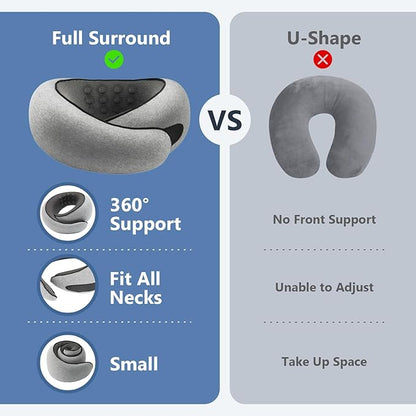 Advanced Memory Foam Neck Travel Pillow, Neck Pillow Airplane with Eye Mask & Ear Plugs, Designed for The Comfort of Travel & Office, Travel Pillow for Plane, Car, Home, Work, Grey