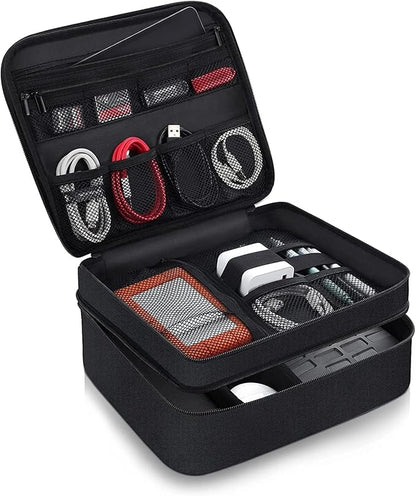 Smof Electronics Travel Organizer, Waterproof Cable Organizer Bag for Electronic Accessories 3 Layer Large Shockproof Cable Storage Bag for Cord, Power Bank, Tablet- Black