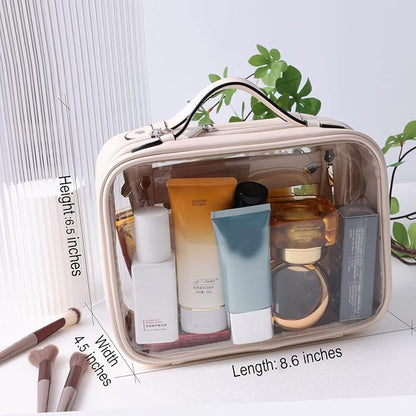 SANHECUN traveling toiletry Case large clear cosmetics case makeup bag (Beige, Small)