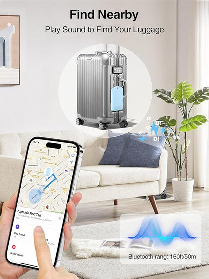 TopMade Smart Luggage Tag with Find My, Premium Leather Luggage Tags for Suitcase, Travel Bags, Backpacks, Anti-Lost Suitcase Tag Tracker for Travel with Privacy Name Card, Rechargeable