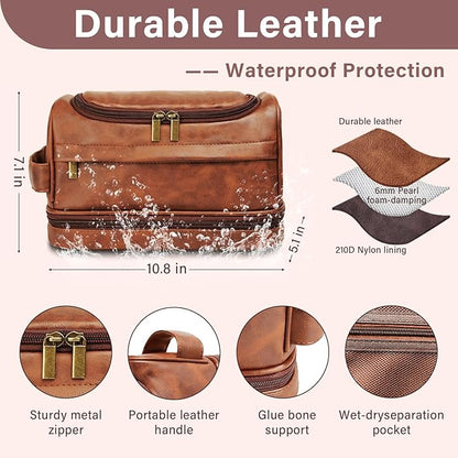 Personalized Toiletry Bag for Men Him, Gifts for Men, Custom Leather Travel Bag Shave Kit, Engraved Pattern Text, Ideal Christmas Gift for Dad, Birthday, Boyfriend, Anniversary, Husband, Son
