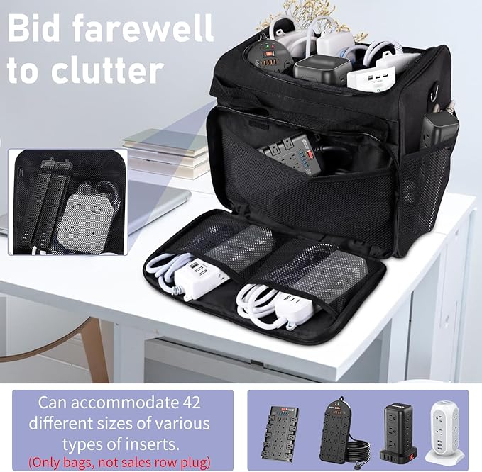 Cable Organizer Bag,Cable Management Box Cord Organizer Case,Electronics Cord Storage Bag with Adjustable Divider Large Cable Storage Bag Carrying Case for Cable, Cord,Power Strip