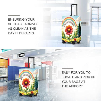 Sunshine Rainbow Luggage Cover, Waterproof Summer Travel Protector with Sunflower & Wildflowers, Bright Vacation Suitcase Case
