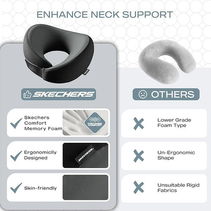 Skechers Men's Memory Foam Neck Pillow, Comfortable & Breathable Travel Pillow,Neck Pillow Airplane for Travel, Car Rides, Home, and Office Use, Ergonomic Design for Men and Women,Black