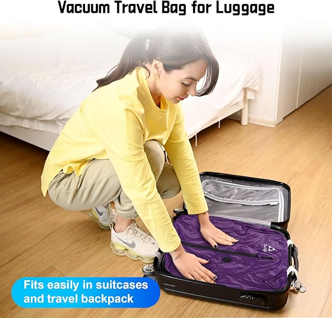 Zurligi Vacuum Bags for Travel with Pump, Vacuum Compression Bag with Adjustable Shoulder Strap, IP67 Reusable Vacuum Packing Cubes for Luggage, Backpack, Suitcase, Yoga, Swim, Beach