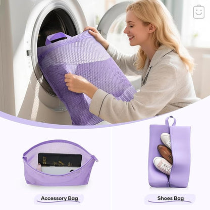 Veken 9/11 Set Compression Packing Cubes for Travel Essentials,Compressible Expandable Large Luggage Suitcase Organizer Bags for Clothing,Durable Space Saver Storage Bags(Light Purple)