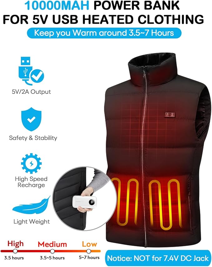 Ayeway Small Power Bank with Built-in Cable,10,000mAh USB C Fast Charge Battery Pack Portable Charger with 4 Output,Lightweight External Backup Battery Phone Charger for iPhone,Samsung,5V Heated Vest