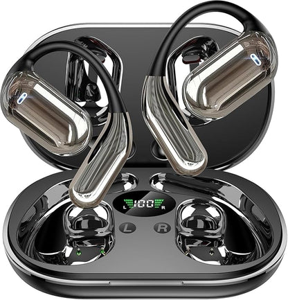 Open Ear Bone Conduction Headphones，Over Ear Earbuds with Ergonomic Earhook,Bluetooth Headphones 5.4 with Smart Digital Display,50H Playtime,IPX7 Waterproof,Touch Control Operate Fit Cycling Running