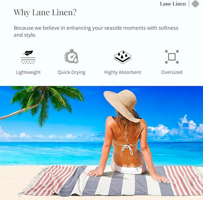 LANE LINEN 4 Pack Beach Towels – Oversized, Pre-Washed, Quick Dry, Sandproof, Lightweight & Absorbent Travel Towels – Extra Large Pool/Bath Towel – Multi
