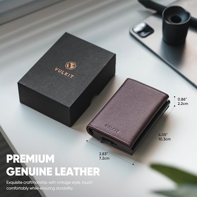 VULKIT Pop up Wallet Minimalist Cash Wallets RFID Blocking Leather Smart Credit Card Holder with Magnetic Closure for Men