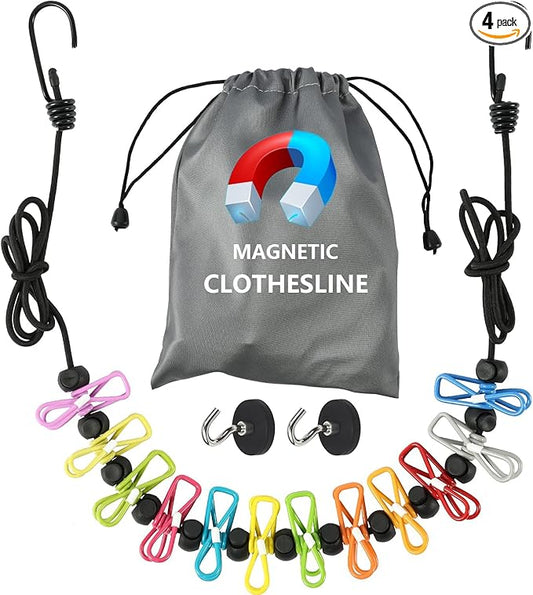 (Hook Magnet Upgrade) Magnetic Clothesline for Cruise Ship Cabin Approved, Rubber Coated Non-Scratch Strong Magnets, Ship Approved Clothesline for Cruise Ship Essentials 2025