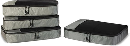 Amazon Essentials 4-Piece Packing Cubes Travel Accessories Set, Luggage Organizer with Double Zipper, Mesh Top, 100% Polyester, Large, Gray (Previously Amazon Basics)
