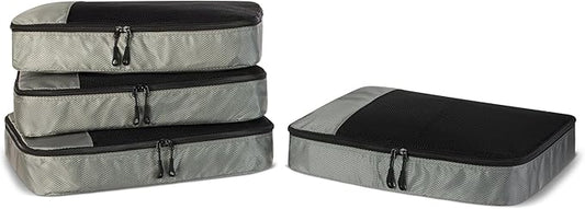 Amazon Essentials 4-Piece Packing Cubes Travel Accessories Set, Luggage Organizer with Double Zipper, Mesh Top, 100% Polyester, Large, Gray (Previously Amazon Basics)