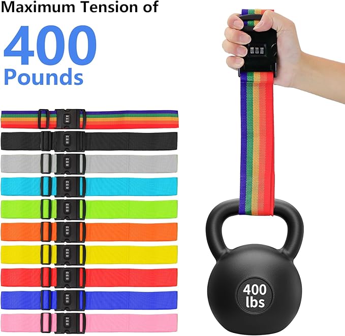 Personalised Luggage Straps with Locks for Suitcases, 1 Pack - Custom Luggage Strap with Name Embroidery, Thick Luggage Belt, Travel Suitcase Identity Straps Stitched, Heavy Duty Lockable Luggage