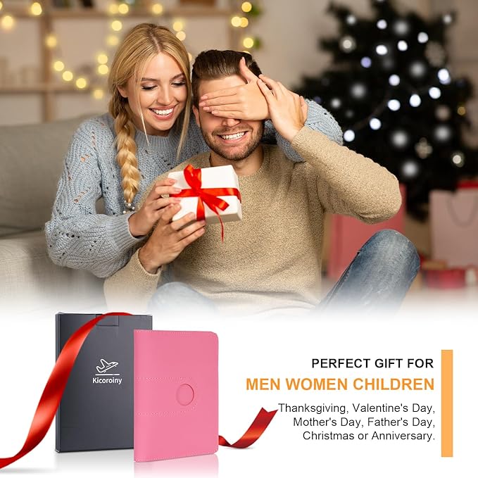 Genuine Leather Passport Holder for Travel Passport Covers with AirTag Slot Passport Wallets for Men Women Family Travel Christmas Gifts, Mens Womens Passport Holder, Pink