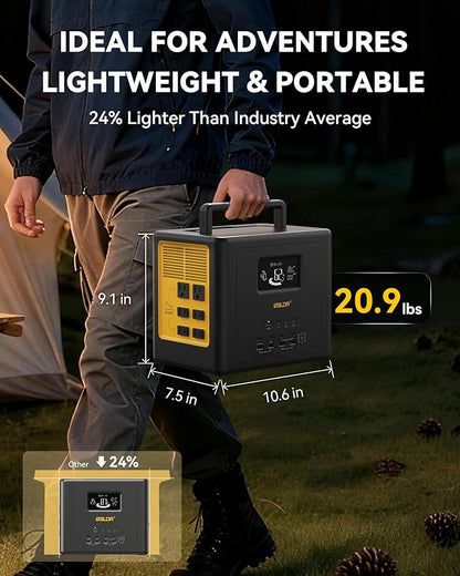BALDR Portable Power Station 1042Wh Camping Lithium Battery Solar Generator Fast Charging with AC Outlet 1200W Peak Power Bank for Home Backup Outdoor Emergency