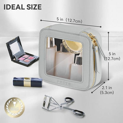 Prite Small Makeup Bag for Women Portable Clear Makeup Bag Cute Mini Waterproof Travel Cosmetic Bag with Gold Zipper for Car Essentials(Grey)