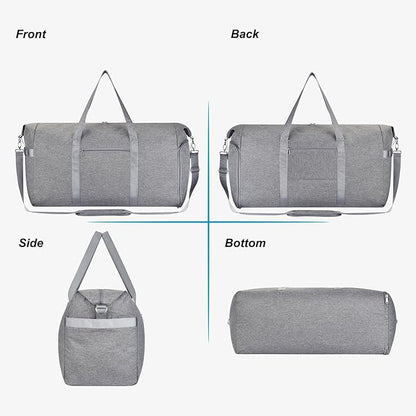 Felipe Varela 65L Duffle Bag with Shoes Compartment, Foldable Carry on Bag Travel Duffel Bags Overnight weekender Gym Bag with Wet Pocket for Women Men(Grey)