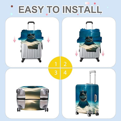 ANNA QUEEN Cool Shark Luggage Cover, Sunglass-Wearing Shark Underwater Design, Stretchable, Washable Travel Protector for 32-34 Inch Luggage